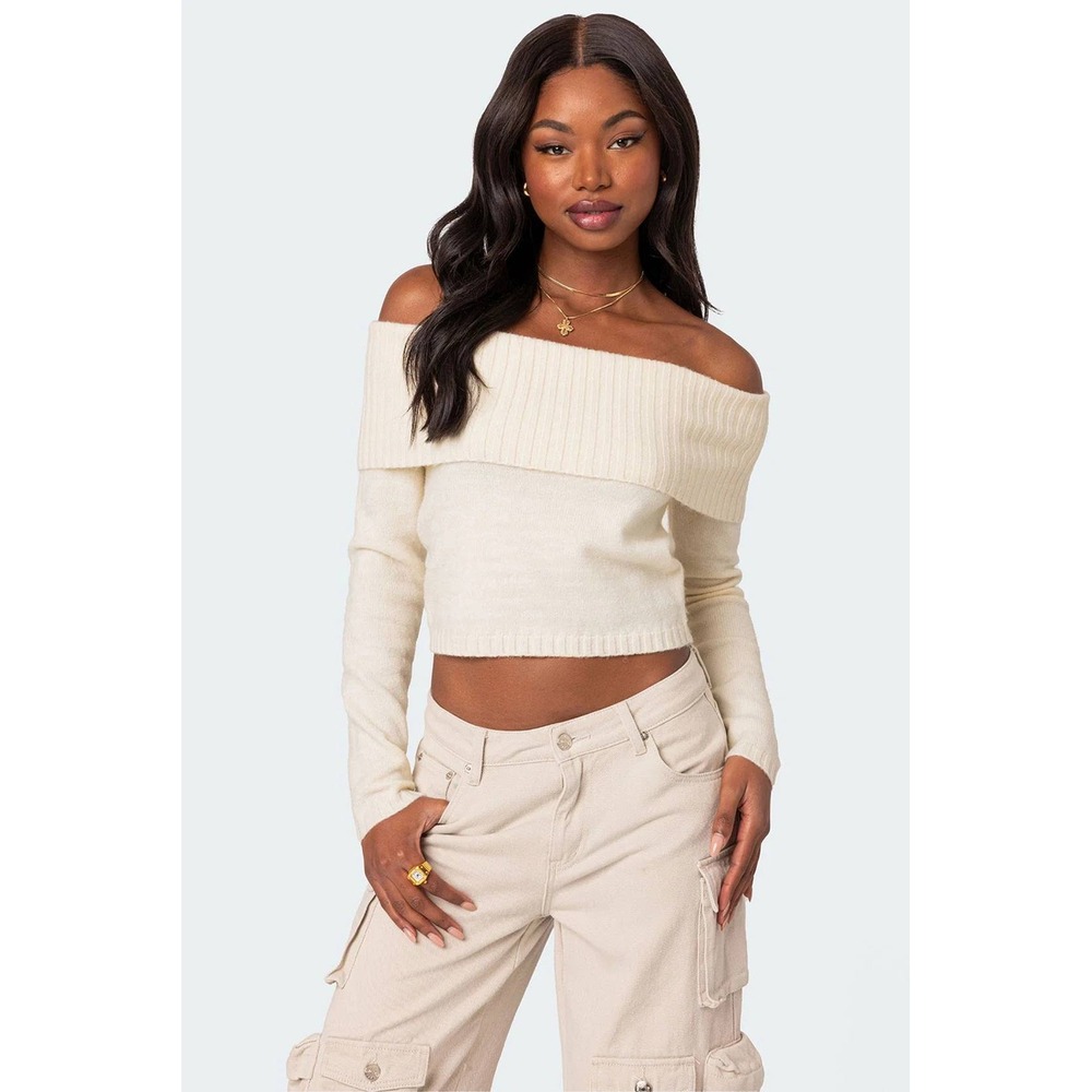 Edikted Tamara Foldover Off the Shoulder Sweater